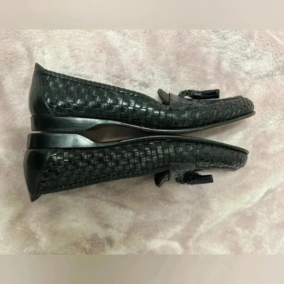 Cole Haan Black Leather Basket Weave Tassel Loafers Size 9 1/2AA Narrow - Picture 7 of 9
